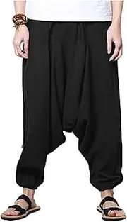 CLANMILUMS Men Women Harem Pants Elastic Drawstring Waist Loose Fit Hippie Boho Aladin Yoga Pants