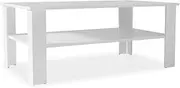 [vidaXL] Modern Matte White Coffee Table - Engineered Wood - 100x59x42 cm - Lower Shelf for Additional Storage