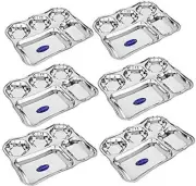 Stainless Steel Dinner Plates 5 in 1 Deep Partition Compartments Set of 6 Piece