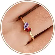 TOSGMY Gold Birthstone Rings for Women Non Tarnish Stackable Ring Dainty 14K Gold Plated Heart CZ Emerald Gemstone Ring Wedding Engagement Promise Ring for Her Birthday Personalized Jewelry Gifts for Mom Size 6-10