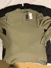 Buffalo David Bitton Ribbed Sleeve Cozy Long Sleeve (Olive, 2XL) NWT