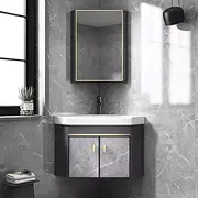 Gtzly Corner Bathroom Vanity Sink, Wall Mount Bathroom Corner Sink, Vanity Sink Set with Ceramic Sink and Mirror Cabinet for Restaurant, Bar, Cafe(38cm)
