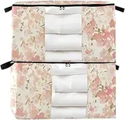 Rose Retro Japanese flower 60/95 L zippered under bed storage drawers with Reinforced Handles, clear window organizers and storage for King Comforter Bedding Pillow Sheet