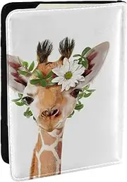 [EdWal] Giraffe Print Passport Cover with Credit Card Holder Leather Passport Case, for Women Men Family ID Travel, Black, One Size