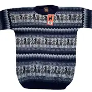 WOMEN HANDMADE ANDEAN ALPACA BLUE SWEATSHIRT SWEATER L