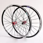 Road Bikes Thru Axle Wheel Set 700C Disc Brake Bicycle Wheelset Front Rear Rims Flat Spokes Bearing Hub 8 9 10 11 12 Speed (Color : Black-Red, Size : 700C)