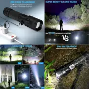 Super Bright Rechargeable High Powered Lumen LED Flashlight Backlight Waterproof