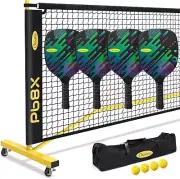 Pickleball Net Pickleball Set with Net 4 Paddles Outdoor Driveway Pickle Ball Ne