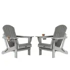 Folding HDPE Adirondack Chair Set of 2 with Cup Holder for Garden,Gray