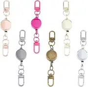 SUPERFINDINGS 6Colors 6Pcs Retractable Keychain Metal Double Head Keychains Round Alloy Keychains Adjustable Double Opening Keychains Simple Style Office School Supplies