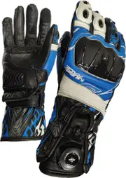 MUGENRACE Cowy Motorcycle Gloves, black-white-blue, Size M for Men Black White Blue