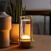 NUFECARG Cordless Table Lamp, LED Lamp with 2000mA Battery, 3 Color Stepless Dimming, Lumisom Crystal Lantern Lamp, Klarako Crystal Lantern Suitable for Bedroom/Bar/Cafe/Camping(Gold) 2 Pack