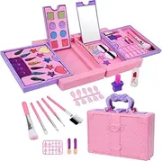 OLIGEI Kids Makeup Set for Girl - 41 Pcs Washable Real Cosmetic, Safe & Non-Toxic Toys Toddler Makeup Kit Princess Dress up Game Christmas & Birthday Gifts for 3 4 5 6 7 8 9 10 Years Old Girls