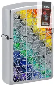 Zippo 48412 Fusion Kaleidoscope Color Design Chrome Lighter + FLINT PACK