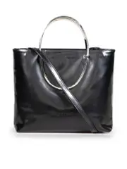 Black Leather Metal Handle Mini Bag