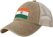 [Generic] Flag of India Cowboy Mesh Baseball Cap for Indian Man Woman Outdoor Adjustable Denim Hat