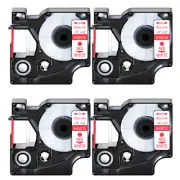 4PK Red on White label tape 12mmx7m For DYMO D1 45015 LabelManager 200 400 450D