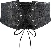 [Glamorstar] Corset Belt for Women Lace up Leather Belt Wide Waist Belt Elastic Tied Waspie Belt for Dresses
