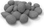 B-HOTTE 24 PCS Fireplace Ceramic Pebbles for Firepits, Indoor & Outdoor, Gas Inserts, Electric, or Ventless Fireplaces, Realistic, Clean Burning, Grey