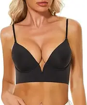 [Generic] Women's Bra V Low Cut Large Open Back U Shaped Beautiful Back Seamless Underwear Small Chest Gathered Anti Sagging Sexy Bra Without Ring Backless Bra for Women