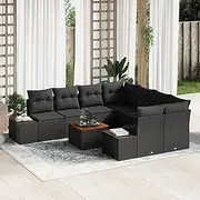 9 Piece Garden Sofa Set - Outdoor Seating, Balcony Lounge, Floor Cushions, Patio Couch, Rattan Furniture, Black