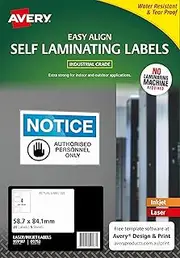 Avery Self Laminating Water Resistant Printable Labels, White, 58.7 x 84.1 mm, 20 Labels (959187/00752)