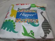 NEW Harper 2 DINOSAUR PARK Twin Sheet Set ~ Burn Orange, Yellow, Green, Gray NIP