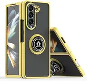 Compatible with Samsung Galaxy Z Fold6 Case,Compatible with Samsung Galaxy Z Fold6 5G SM-F956 Built-in Bracket Car Magnetic Shockproof and Anti-Drop Phone Case Cover Yellow