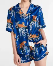 NEW PETER ALEXANDER WOMENS FLOATING TIGER TOP + SHORTS XS RRP$109.90 POLY SATIN