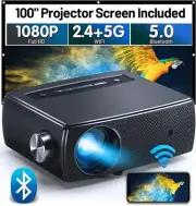 Native 1080P Bluetooth WiFi Mini Projector 9600L HD Dolby Audio + 100" Screen