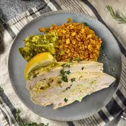 Lemon Thyme Chicken Breast, Pesto Halloumi and Smoked Golden Cauliflower Rice 250g