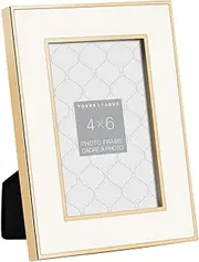 Torre & Tagus Regis Metal Trim Enamel Desktop Picture Frame for Table Top Open Shelf Display, 4" x 6", Gold/White