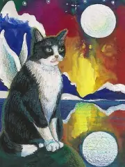 1.5x2 DOLLHOUSE MINIATURE PRINT OF PAINTING RYTA 1:12 SCALE Tuxedo cat SPIRIT