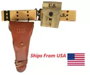 M1936 Canvas Pistol Belt with M1911 TAN Colt Holster and Colt Magazine Pouch