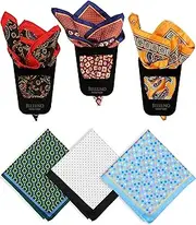 [BELLUNO] Pocket Square 6 pcs with 3 Folds Holders, Penetrating Printed Handkerchiefs Set for Men