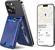 [ExtreLife] for Magsafe Wallet, Works with Apple Find My, Strongest Magnetic Wallet for iPhone 16/15/14/13/12 Series, WalletTracker with Adjustable Stand, 6 Card Holder, Bright Blue