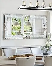 Artloge Crushed Diamond Wall Mirror: 48 x 24 inch Rectangular Glass Silver Vanity with Decorative Glam Bling Crystal Frame Edge, Funcky Home Art Decor for Livingroom Dining Room Bathroom