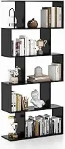 Giantex 5-Tier Bookshelf, Geometric S-Shaped Bookcase w/Anti-Toppling Device, Freestanding Industrial Decorative Display Shelf, Storage Shelving for Living Room Home Office (Black)