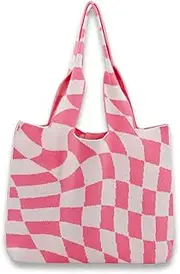 [Dvagoent] Checkered Bags for Women, Checkerboard Tote Bag Plaid Totebag Armpit Bags Women, Knitted Tote Lattice Large Bag