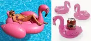 Giant 80" Pink Flamingo Inflatable Pool Float w 6 Coasters Summer Party Blow Up
