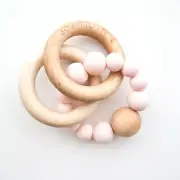 Loulou Lollipop Wood Silicone Baby Girl Teether Teething Ring Pink Easter NEW