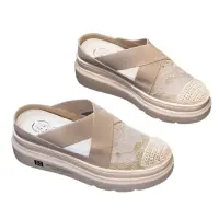 在飛比找momo購物網優惠-【Taroko】韓風蕾絲甜美透氣圓頭增高拖鞋(2色可選)