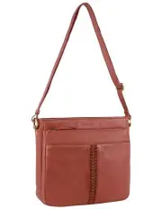 [PIERRE CARDIN] Leather Woven-Stich Design Crossbody Bag in Marsala