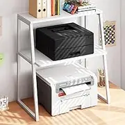 Arbuxzuy 3 Tier Printer Stand for Desk - Large Desktop Shelf for Home Office Organization - Printer, Fax, and Book Storage - White