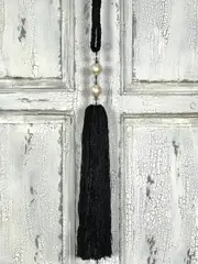 Pair 2 pieces Curtain Tie Backs - 40cm Tassel with Pearl Top - Black