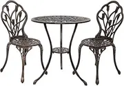 [Gardeon] 3Pc Outdoor Setting Bistro Set Chairs Table Cast Aluminum Tulip Bronze