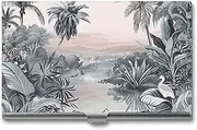[LKHDS] Slim Aluminum Alloy Business Card Holder Tropical Palm Trees Pocket Business Card Case Portable Business Card Wallet Business Card Holders Handheld Card Box for Women Men, style, One size