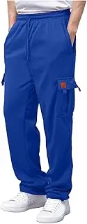 Men's Cargo Sweatpants Casual Loose Fit Fleece Elastic Waist Drawstring Joggers Open Bottom Athletic Pants with Pockets