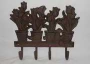 CAST IRON RUST FINISH 4 POTTED TULIPS COAT HOOK (4 HOOKS)
