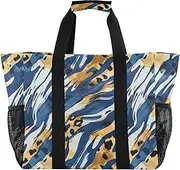 [sanluoli] Bag Collapsable Beach Bag With Compartments with Handles Carrying Tote, Blue Animal Print, 1 size